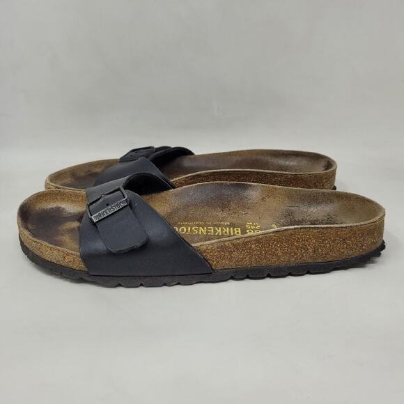 Birkenstock Sandals EU38 US7 Madrid Black Birko-Flor Slip On Slides Adjustable - Picture 8 of 10